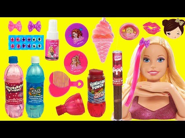 Giant Barbie Hairstyle Color Make Over DIY & Flavour Lip Gloss Cosmetic  Collection