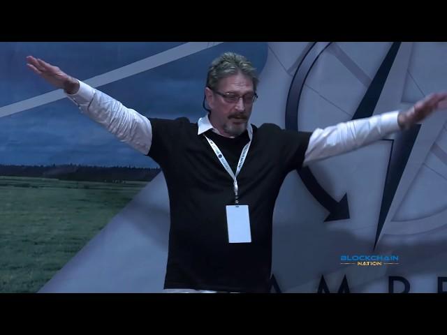 John McAfee at Blockchain Nation Miami 2018 bcnation.com