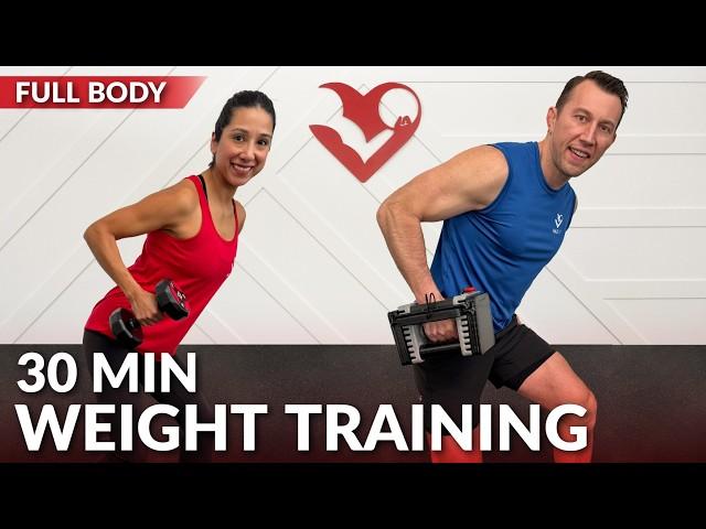 30 Min Weight Training at Home for Weight Loss & Strength - No Repeat Full Body Dumbbell Workout