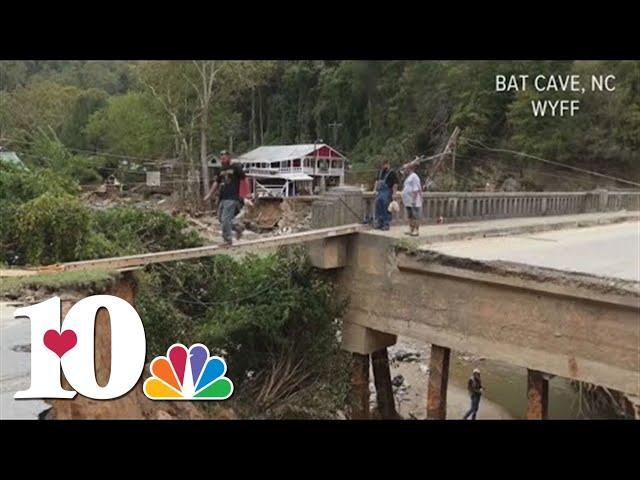 Drone Video: Floods wipe out homes & bridge in Bat Cave, Asheville River Arts District devastated