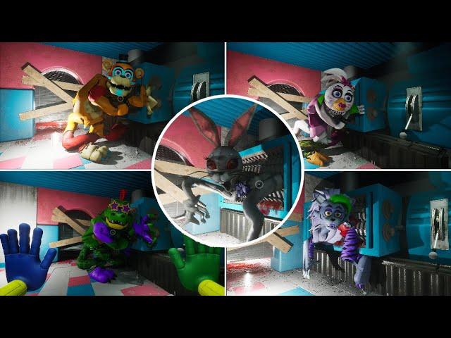 All FNAF SB characters get destroyed by grinder - Poppy Playtime: Chapter 2 x Security Breach