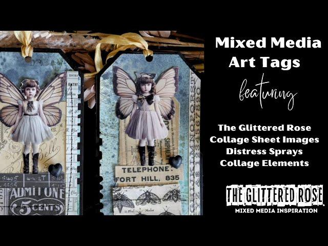 Mixed Media Art Journal Tag Feat Victorian Fairies, Collage Elements and Distress Sprays