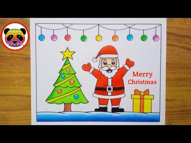 Merry Christmas Drawing Easy / Santa Claus Drawing / Christmas Tree Drawing / Christmas Painting