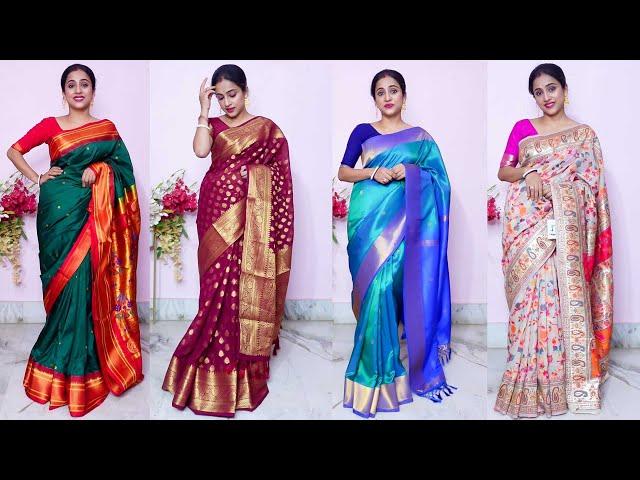 Amazon partywear saree haul | silk saree | Kanjivarm saree | khadi banarasi saree | #saree | #amazon