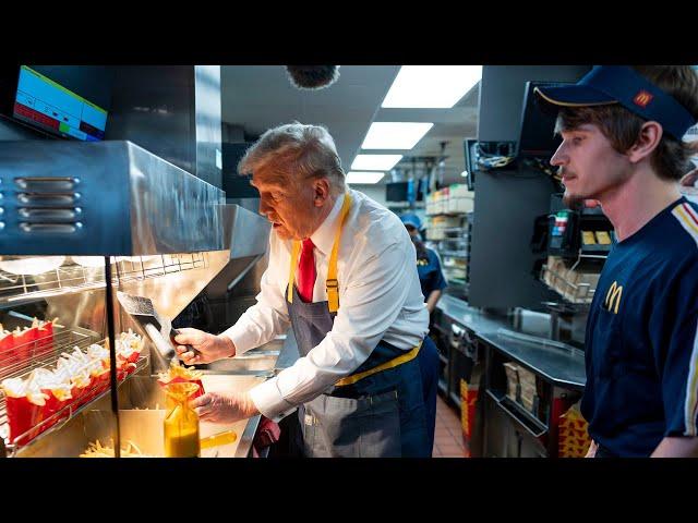 Donald Trump serves fries at McDonald's