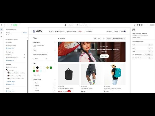 Koto shopify theme collection page customization