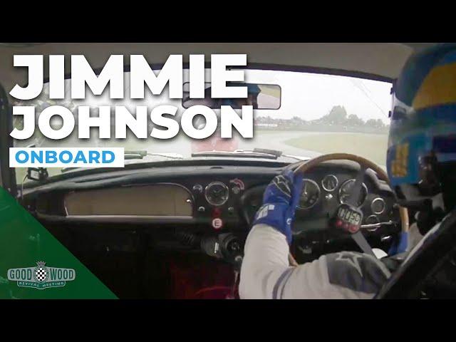 Full race onboard Jimmie Johnson and Dario Franchitti race Aston Martin DB4 GT at Goodwood