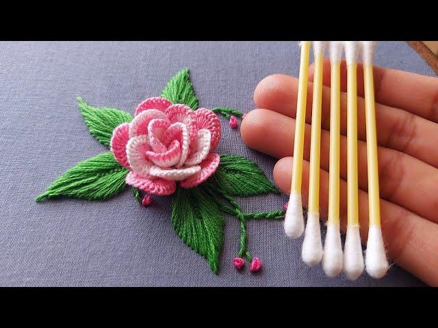 Most  Beautiful 3D Rose flower with new trick| hand embroidery|flower design