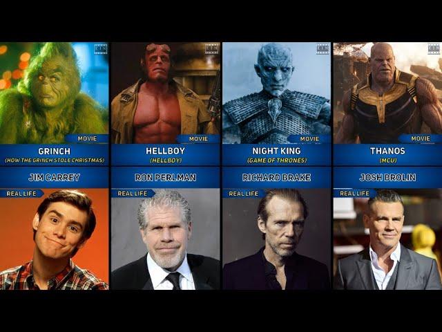 Famous male actors before and after makeup and digital graphics in movie