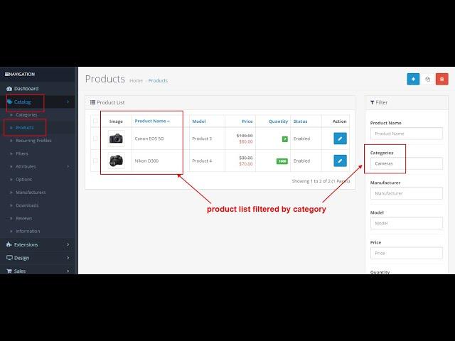 Admin Product List Filter By Category And Manufacturer - OpencartTools