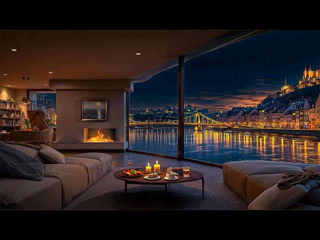 4K Luxury Apartment Overlooking the Elizabeth Bridge  Soft Jazz Piano Music for Calm & Sleep