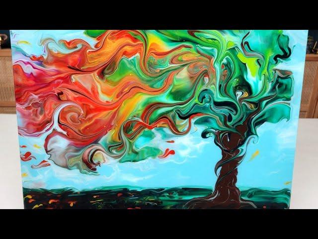 EASY Abstract Painting of Autumn TREE Gradient Fall Foliage ~ Landscape Painting ~ Acrylic Pouring