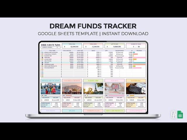 Dream Funds Tracker - Savings Tracker - Sinking Funds - Google Sheets Template