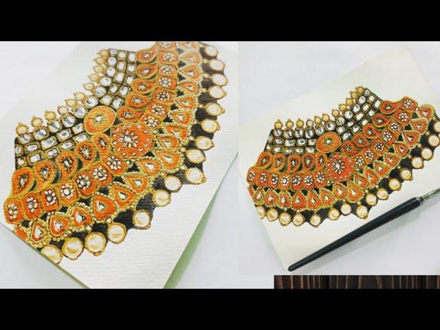 Bridal Jewellery Illustration | Kundan Necklace Design | Only Water colour's Medium 