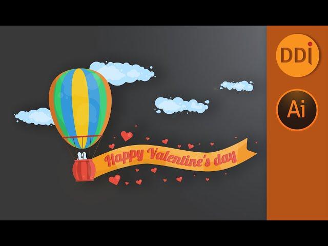 How to draw valentine's day card. In flat style. Vector illustration tutorial. 