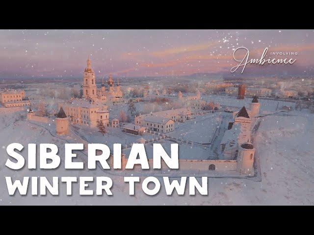 SIBERIAN WINTER TOWN ASMR AMBIENCE | Frosty Sunset, Crunching Ice & Snow, Church Bells, Horses