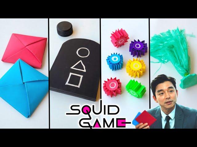 DIY ALL GAMES OF SQUIDGAME | Best paper toys | How to make paper ddakji , flying stone , Gongi ,Jegi