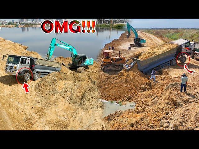 OMG!!!Awesome Heavy Truck Rescue Skills ,Trucks Fail during landslide Recovery by Dozer & Excavator