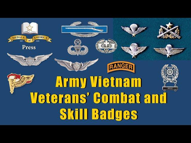 Army Airborne, Ranger, Marksmanship, Aviator, Aircrew, Combat Infantry & Medical Badges in Vietnam.