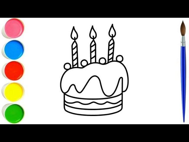 HOW TO DRAW A KIDS BIRTHDAY CAKE DRAWING STEP BY STEP !