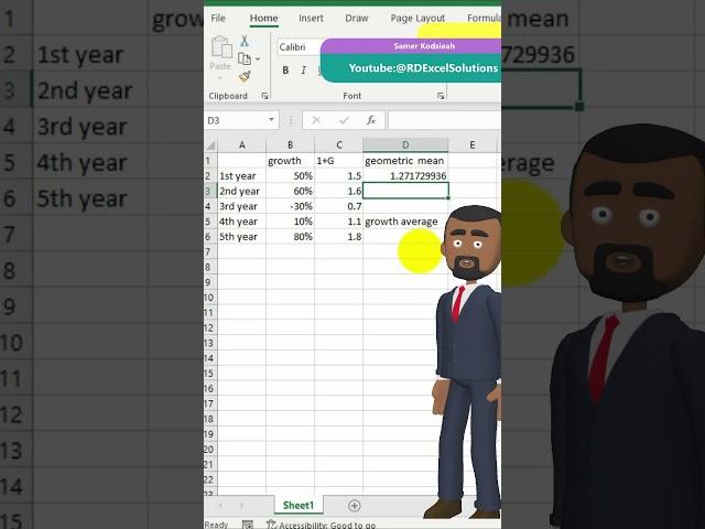 Calculate geometric mean in excel | calculate growth average | Excel