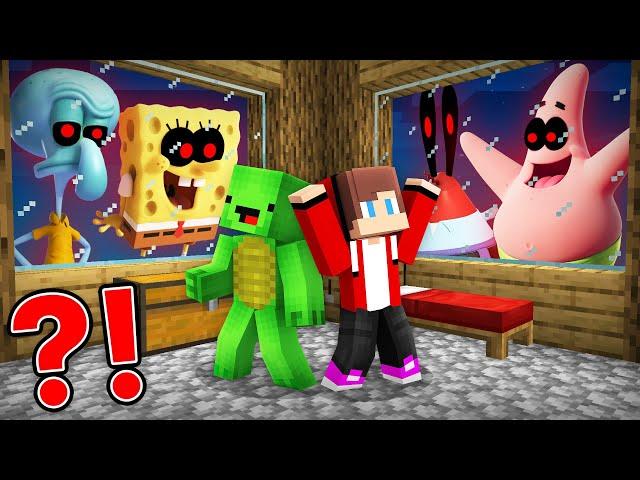 Why JJ and Mikey HIDE from SPONGEBOB.EXE At Night in Minecraft ? (Maizen)