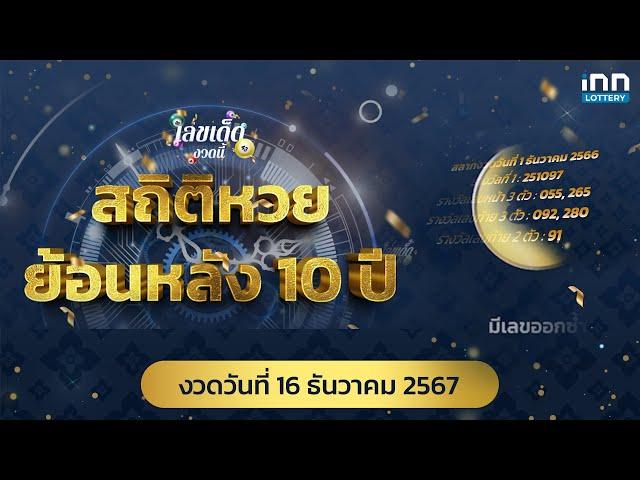 สถิติหวยย้อนหลัง 10 ปี งวด 16 ธันวาคม 2567 | เลขเด็ดงวดนี้กับ iNN Lottery