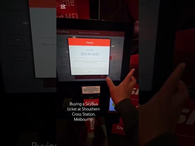 Using self-service ticket machine to buy a SkyBus ticket from Melbourne to Tullamarine airport.