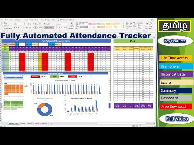 Fully Automated Attendance Tracker Full Video in Tamil |Santhu Excel Anywhere| End to End|