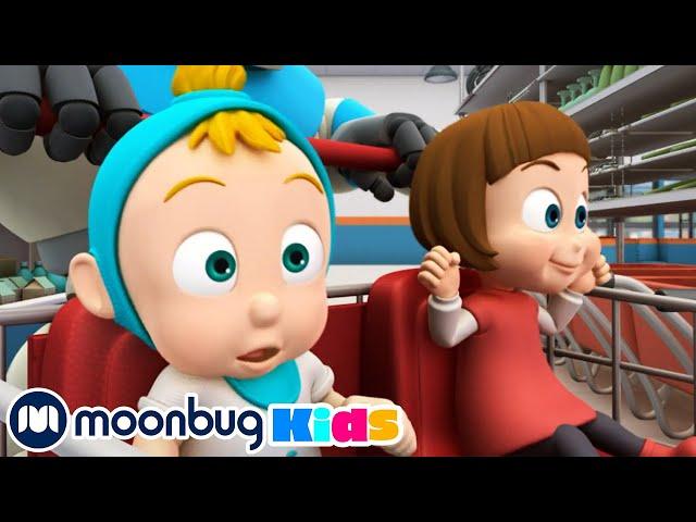 Baby Racer - Kids Video Subtitles | Arpo the Robot | Cartoons for Kids | Moonbug Literacy