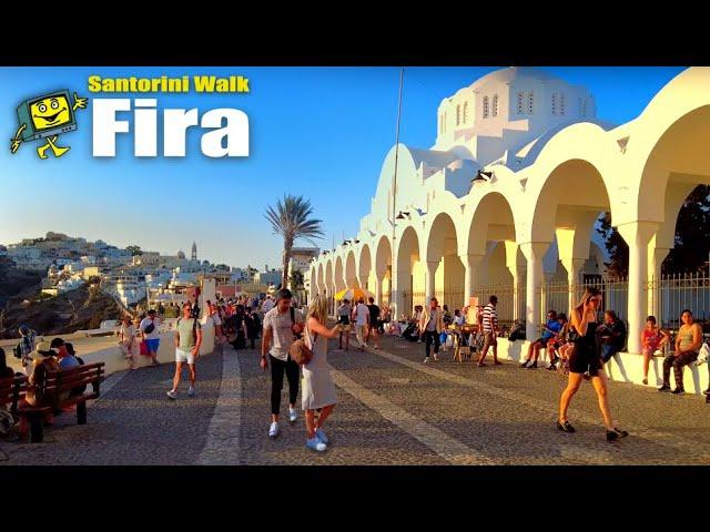 Fira Santorini - Greece Evening Walk 4K - Santorini Greece Nightlife 2024