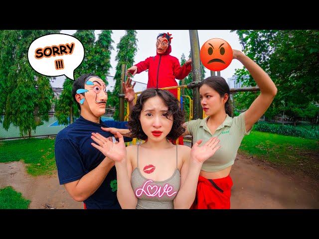 ESCAPING ANGRY GIRL and HER BOYFRIEND  | PRANK GONE WRONG (Money Heist Parkour POV)