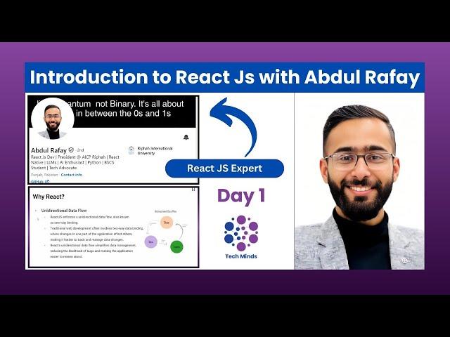 React JS | Learn React for beginners - Day 1 | Tech Minds #2024 #react #techminds