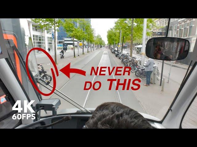 NEVER DO THIS behind a tram! |  HTM Line 15-16 |  The Hague | 4K Tram Cabview | Siemens Avenio