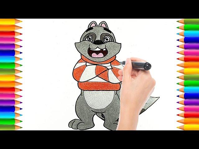 Cómo dibujar y colorear a al mapache Quincho | Las Aventuras de Gorgui y sus Amigos