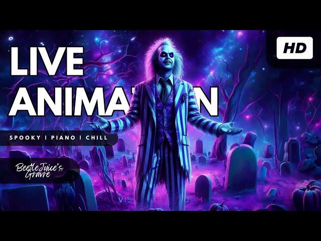 BeetleJuice’s Grave 🪲 |  Cosy Halloween Ambience | Calming And Relaxing Thunderstorm | Rain Sounds