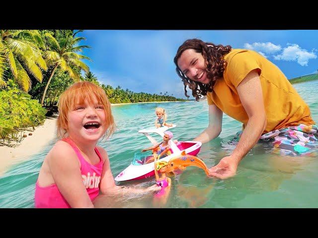 BARBiE BEACH DAY with Adley!!  Dream Dolphin Buried in the Sand! family pretend play inside water!