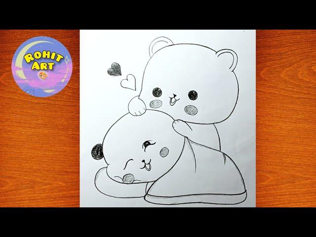 Cute Couple Winter Season Love Drawing | Cute Animal Arts | Couple Animal Couple Drawing