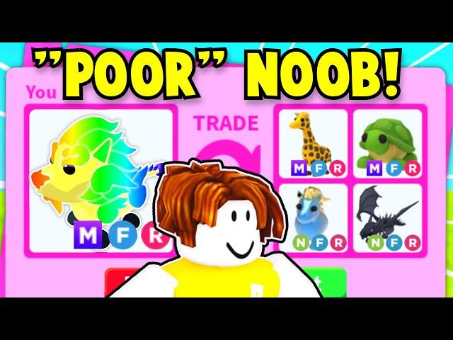 POOR NOOB Trading *MEGA NEON GUARDIAN LION* In RICH-ONLY VIP Adopt Me Server!! TRADE PROOFS (Roblox)