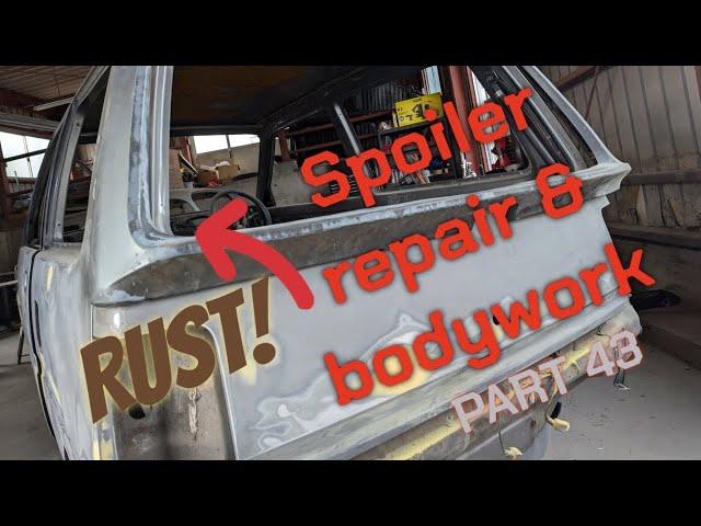 Rear spoiler wing repair & tailgate bodywork on the Turbo Mira trxx kei project