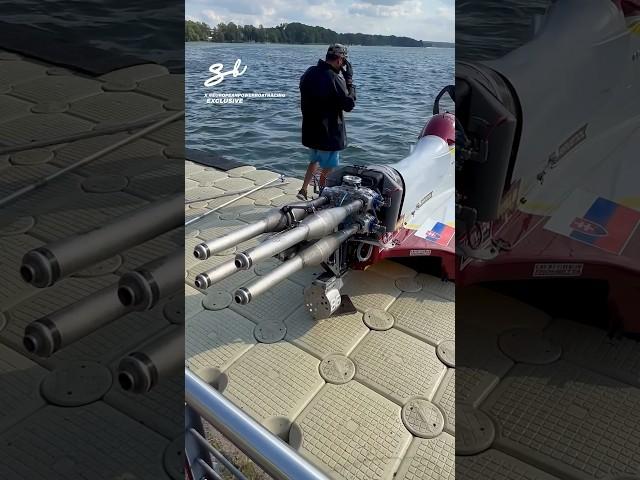 An adjustable exhaust and it can go over 100mph!  I : @europeanpowerboatracing #boat #speed