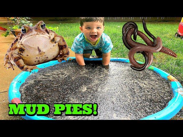 Kid Playing Outside Making Mud Pies, Muddy Puddles & Playing with Bugs & Frogs!