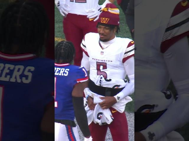 Jayden Daniels and Malik Nabers catch up during the game  #commanders #giants #NFL