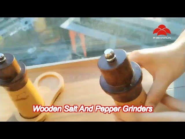 refillable wooden salt and pepper grinders with adjustable size / shape