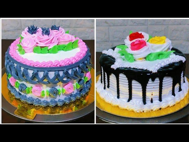 most satisfying chocolate cake decoration | elegant vannila flavour cake decorating ideas