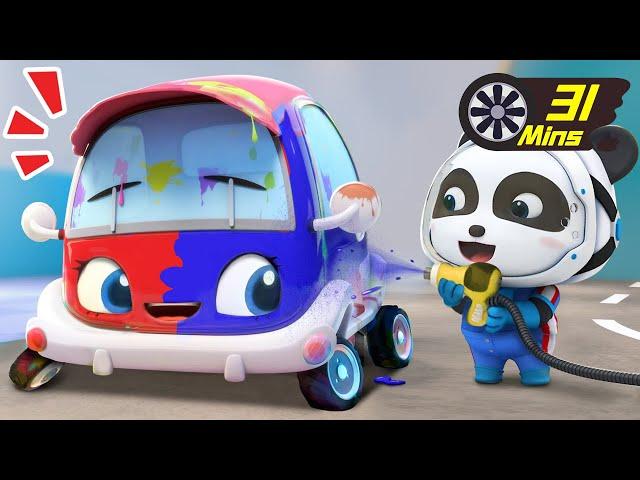 Four Little Cars Change Colors | Monster Truck | Kids Song | Car Cartoon | BabyBus - Cars World