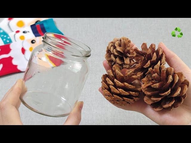 I make MANY and SELL them all! Genius Recycle Idea with Glass bottle and pine cone - Amazing trick