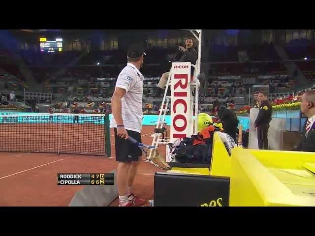 Andy Roddick best tennis racket smash off all time, checks for warning, then smashes it again.