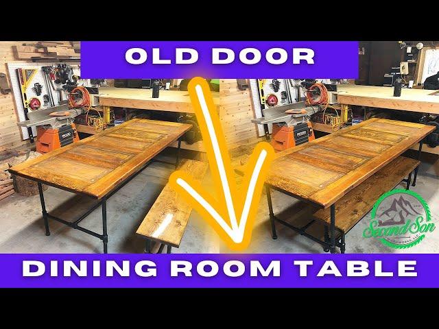 How to Make an Epoxy Top Farmhouse Table and Bench with OLD DOOR