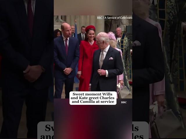 Cute moment as Prince William and Kate greet Charles and Camilla at the Commonwealth Day Service